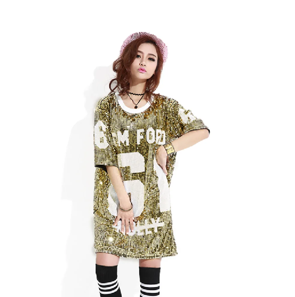 Hip-Hop Costume Long T-Shirt Paillette Disco Golden Sequined T Shirt Vestido Women Jazz Loose Vestidos Dance Fashion Clothing
Hip-Hop Costume Long T-Shirt Paillette Disco Golden Sequined T Shirt Vestido Women Jazz Loose Vestidos Dance Fashion Clothing