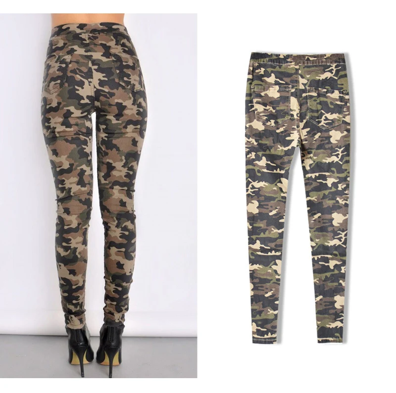 2017 New Brand Women Fitness Cloth Camouflage High Waist Elastic Stretch Holes Jeans Pencil Pants Street Style Denim Trousers (10)