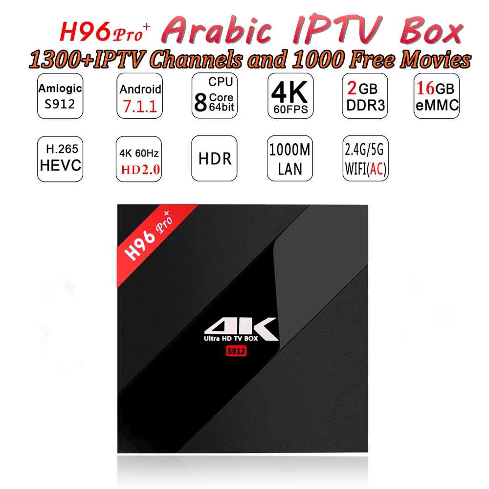 

NEW H96 Pro Android 7.1 Arabic IPTV Europe Swedish IPTV Box Smart TV Amlogic S912 Octa Core 2G +16G H.265 4K Media Player