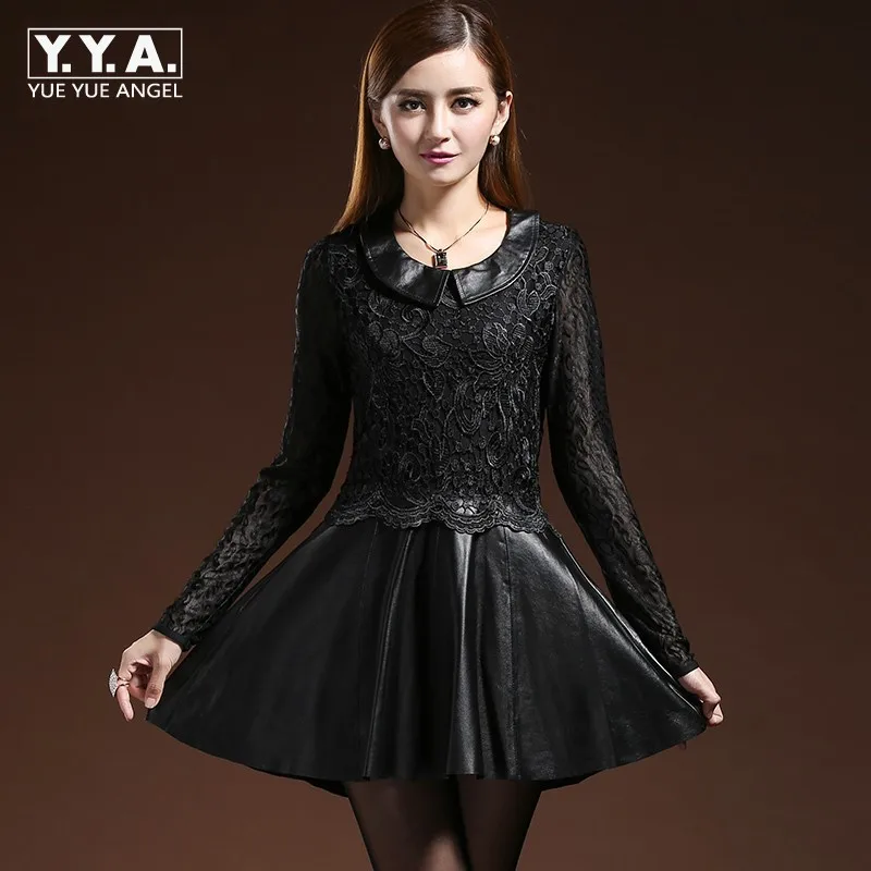 Brand 2019 New Spring Sexy Black Crochet Lace Dress Genuine Leather Pleated Mini Dresses Office Party Ladies Formal Vestidos
Brand 2019 New Spring Sexy Black Crochet Lace Dress Genuine Leather Pleated Mini Dresses Office Party Ladies Formal Vestidos