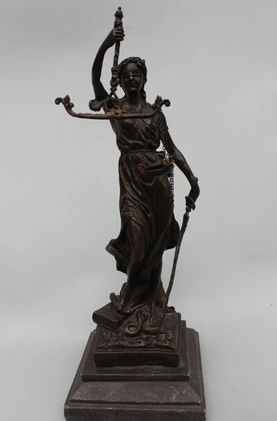 free 16"Western Art sculpture Bronze Marble Belle Warrior covered eyes Weigh Statue fast