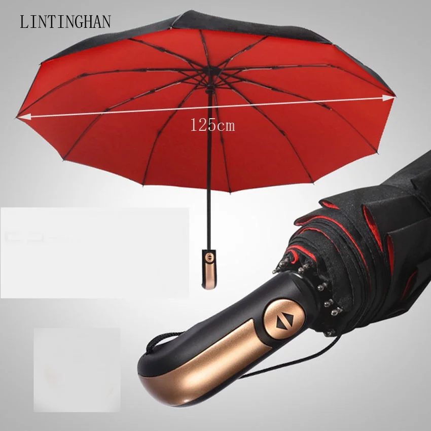 LINTINGHAN New Fully-automatic Three Folding Male Commercial Compact Large Strong Frame Windproof 10Ribs Gentle Black Umbrellas
LINTINGHAN New Fully-automatic Three Folding Male Commercial Compact Large Strong Frame Windproof 10Ribs Gentle Black Umbrellas