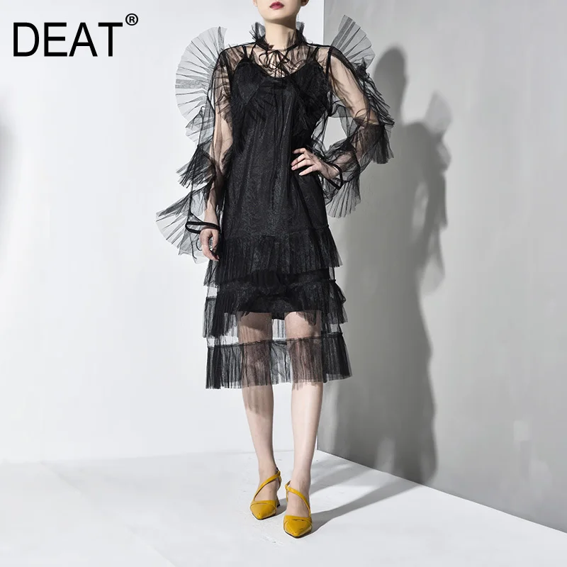 DEAT 2019 New Spring Autumn Stand Neck Long Sleeve Lace Perspective Organza Loose Stereoscopic Dress Women Fashion Tide JZ045
DEAT 2019 New Spring Autumn Stand Neck Long Sleeve Lace Perspective Organza Loose Stereoscopic Dress Women Fashion Tide JZ045