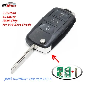 KEYECU 1K0 959 753 G Folding Flip Car Key Remote Transmitter for Volkswagen, for Seat, for Skoda, 3 Button 434MHz With ID48 Chip
KEYECU 1K0 959 753 G Folding Flip Car Key Remote Transmitter for Volkswagen, for Seat, for Skoda, 3 Button 434MHz With ID48 Chip