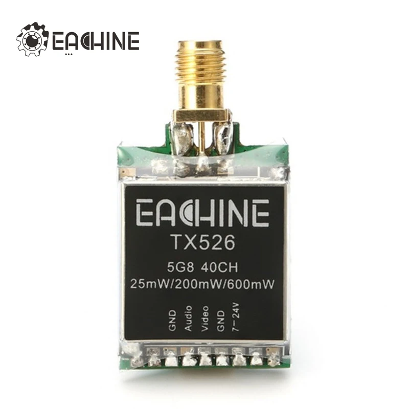 

Eachine TX526 5.8G 40CH 25MW/200MW/600MW Switchable AV Wireless FPV Transmitter RP-SMA Female For FPV Multicopter