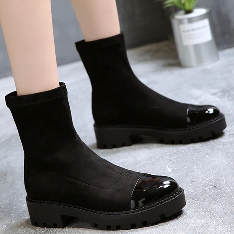 Leather Patchwork sock botines mujer platform stretch ankle boots for shoes women espadrilles med-high heel martin boots winter
Leather Patchwork sock botines mujer platform stretch ankle boots for shoes women espadrilles med-high heel martin boots winter
