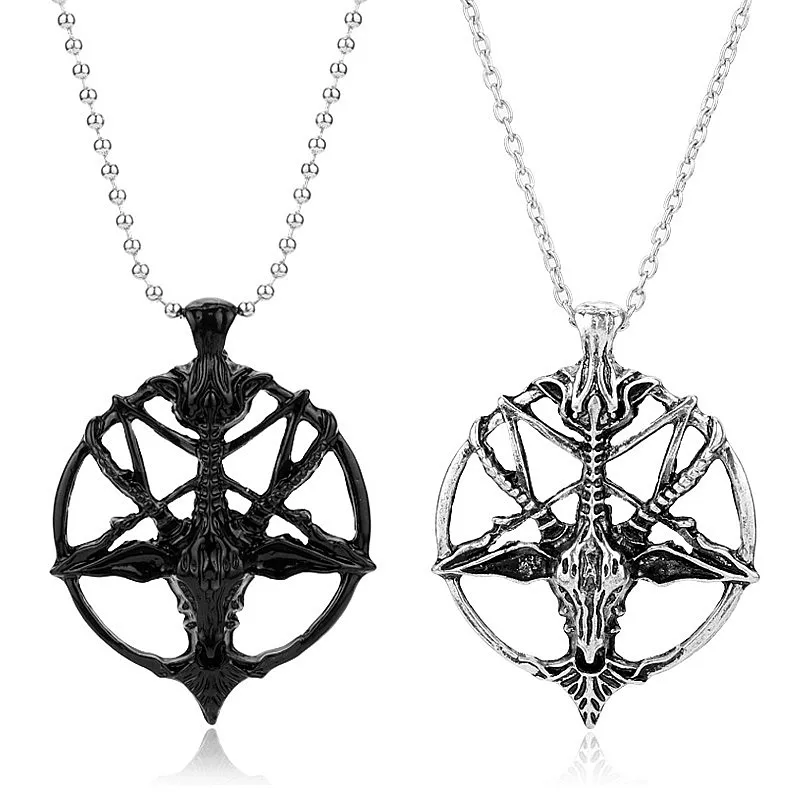 

1Pcs Fashion Pentagram Pan God Skull Goat Head Pendant Necklace Luck Satanism Occult Metal Vintage Silver Star Necklace for Man