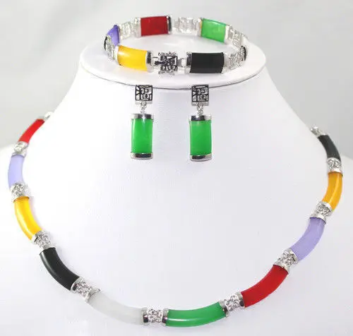 Фото Fast shippingpretty Fine Multi-Coloured Jade bracelet earring Necklace Silvered set (A0511) | Украшения и аксессуары