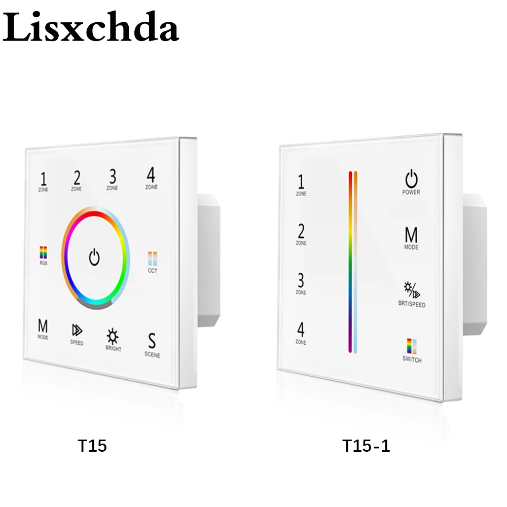 

New Led RGBCCT Strip Controller Wall Touch Panel RF2.4G and DMX master Wireless Multi Function 100V-240V 4 Zone controller