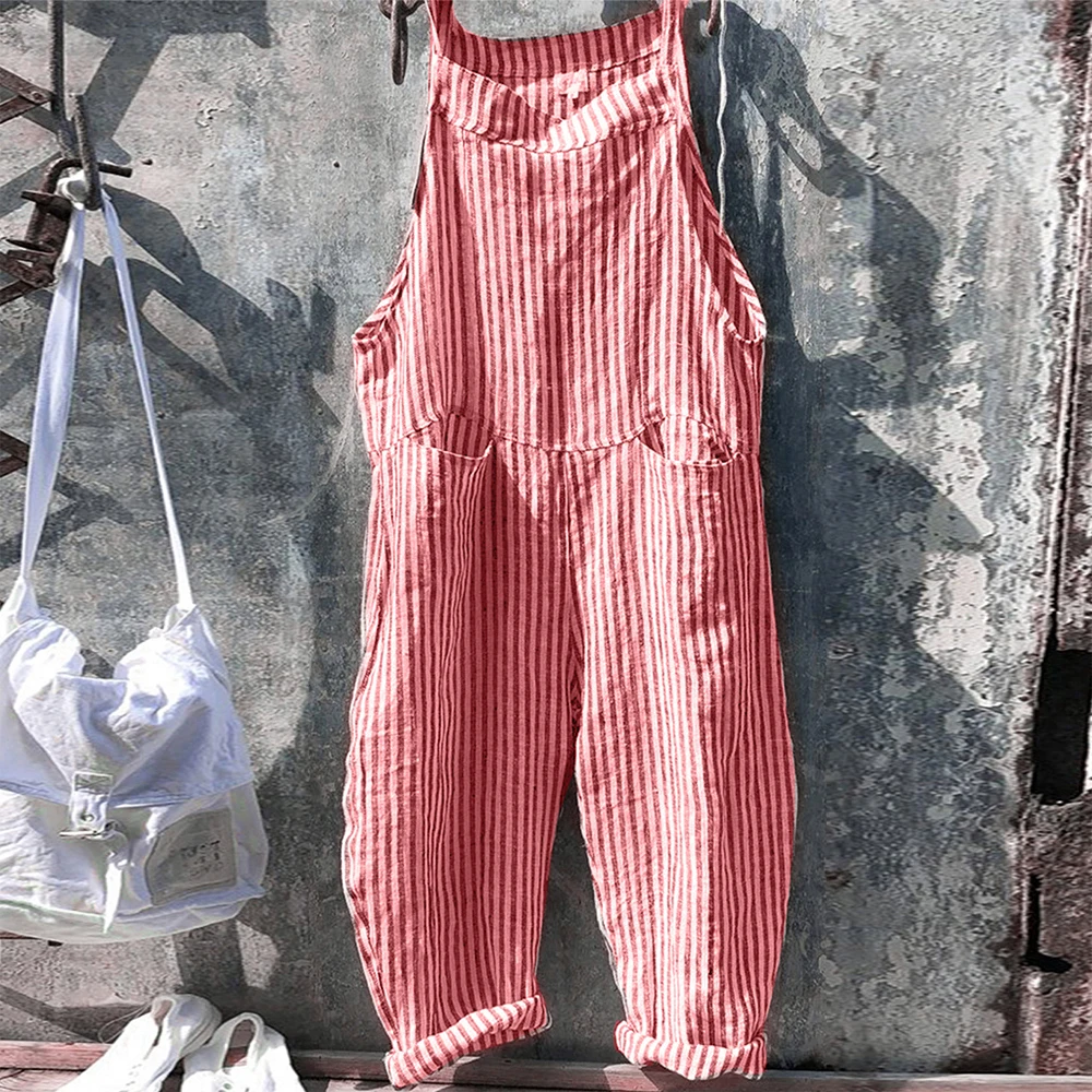 Casual Combinaison Overalls For Women Loose Striped Cotton Linen Jumpsuit Women Lace Up Sleeveless Backless Summer Jumpsuit
Casual Combinaison Overalls For Women Loose Striped Cotton Linen Jumpsuit Women Lace Up Sleeveless Backless Summer Jumpsuit