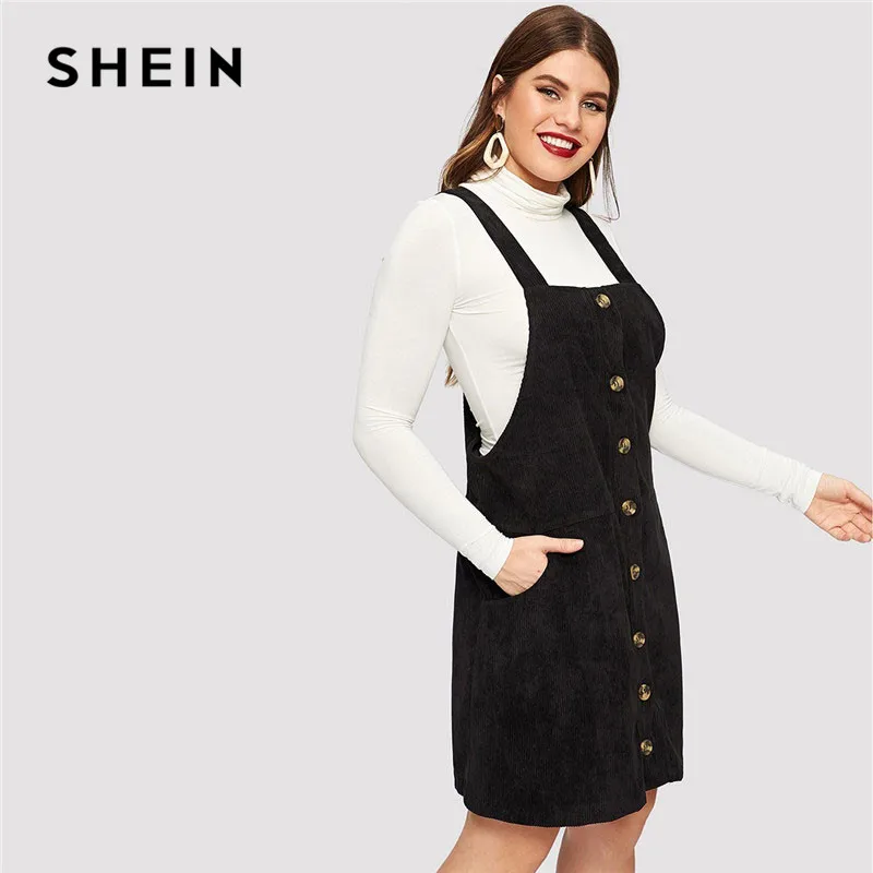 SHEIN Black Plus Size Thick Strap Button Up Cord Overall Short Dress Women Spring Casual Regular Fit H Line Sleeveless Dresses
SHEIN Black Plus Size Thick Strap Button Up Cord Overall Short Dress Women Spring Casual Regular Fit H Line Sleeveless Dresses