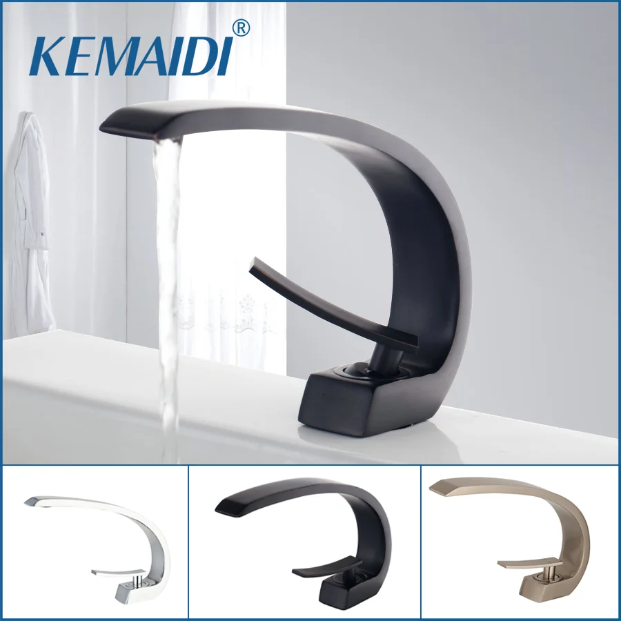 

KEMAIDI Bath Basin Faucet Black Brass Chrome Faucet Brush Nickel Sink Mixer Tap Vanity Hot Cold Water Bathroom Faucets