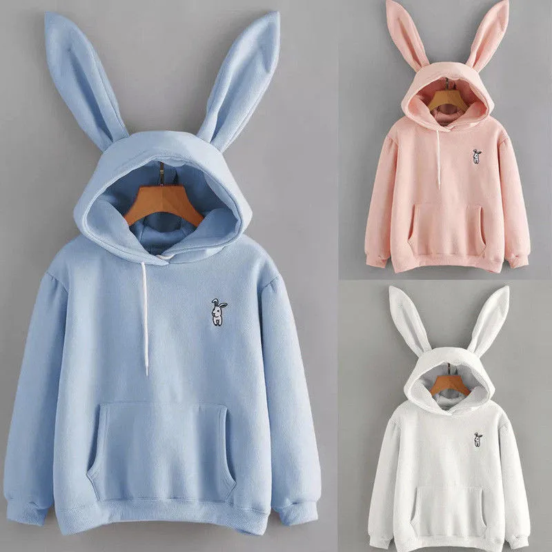 Womens Girls Cute Rabbit Ear Long Sleeve Hoodie Autumn Winter Warm Sweatshirt Ladies Casual Hooded Pullover Tops Coat | Женская одежда