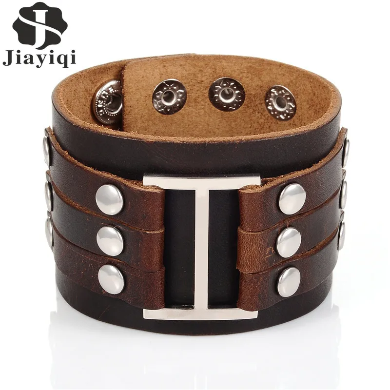 Jiayiqi Vintage Brown Rivet Leather Bracelets Men Brown Punk Wide Cuff Bracelets & bangle for Women Men Jewelry Accessory
Jiayiqi Vintage Brown Rivet Leather Bracelets Men Brown Punk Wide Cuff Bracelets & bangle for Women Men Jewelry Accessory