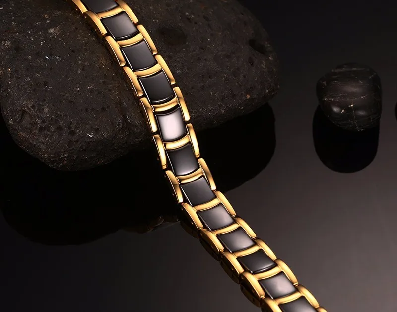 Vinterly Steel Magnetic Bracelet Male Black Ceramic Energy Germanium Bracelets Men Hand Chain Gold Color Hologram Bracelet Male Vinterly Steel Magnetic Bracelet Male Black Ceramic Energy Germanium Bracelets Men Hand Chain Gold Color Hologram Bracelet Male