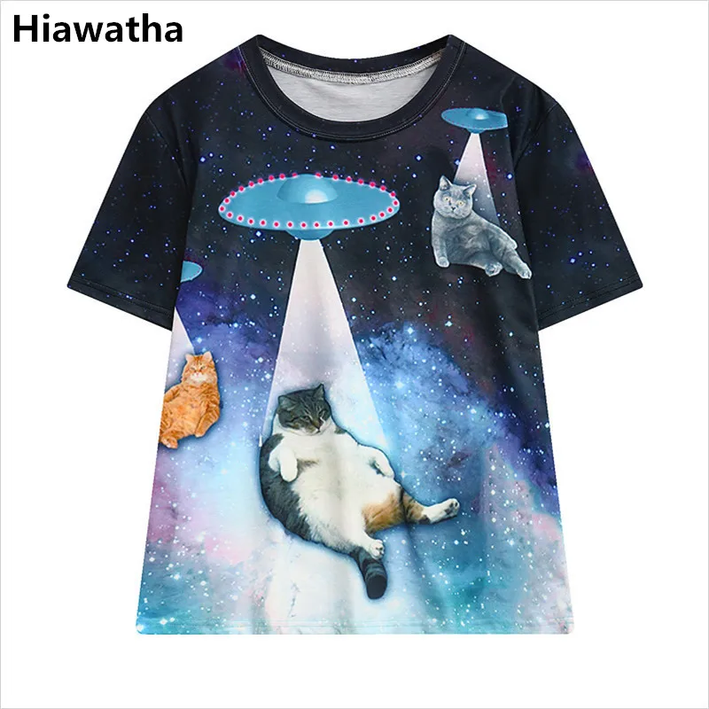 Hiawatha Women Short Sleeve T-Shirts Summer UFO Cat Printed T Shirt Casual Woman O-Neck Loose Tops T3308
Hiawatha Women Short Sleeve T-Shirts Summer UFO Cat Printed T Shirt Casual Woman O-Neck Loose Tops T3308