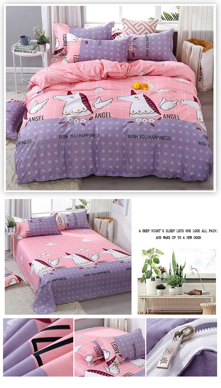 3/4Pcs/Set Pink Purple Unicorn Kids Bedding Set