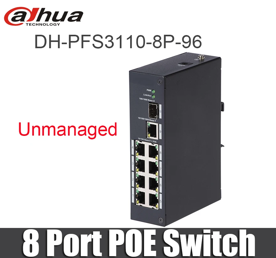 Dahua DH-PFS3110-8P-96 8 Port PoE Switch Unmanaged Support IEEE802.3af, IEEE802.3at standard Two-layer industrial pfs3110-8p-96
Dahua DH-PFS3110-8P-96 8 Port PoE Switch Unmanaged Support IEEE802.3af, IEEE802.3at standard Two-layer industrial pfs3110-8p-96