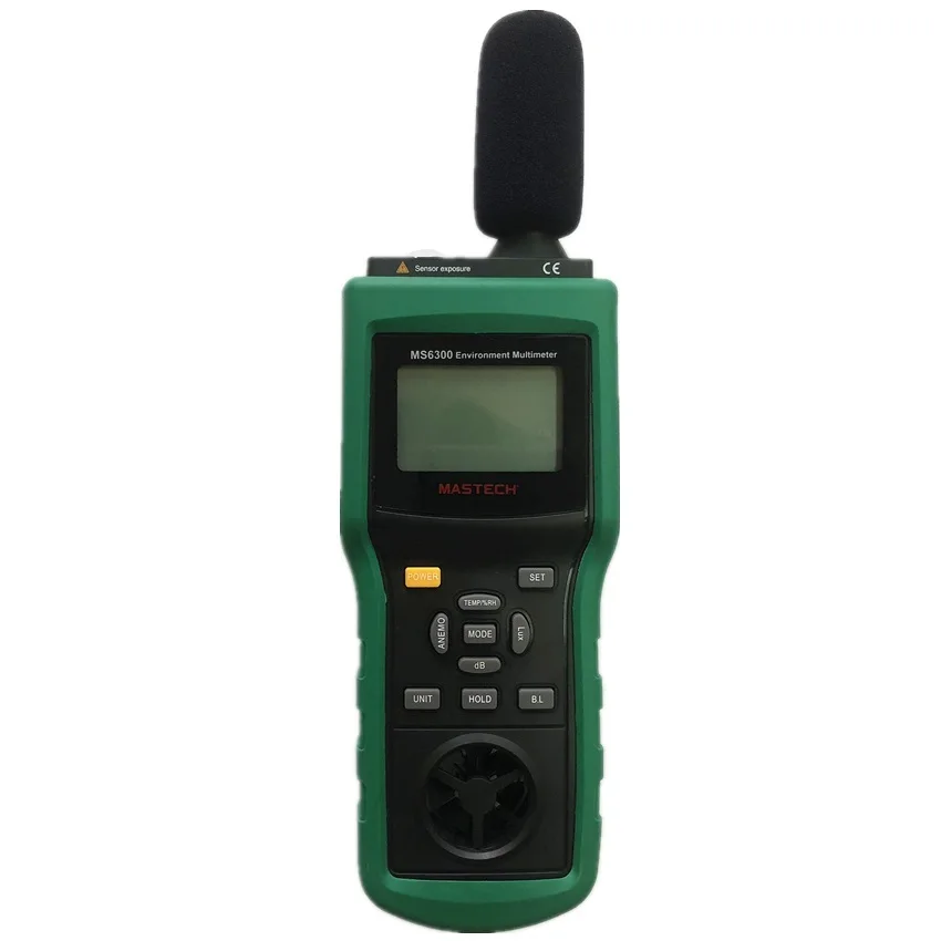 MASTECH MS6300 Digital Multifunction Environment Meter Temperature Humidity Sound Level Air Flow Meter illuminometer Anemometer
MASTECH MS6300 Digital Multifunction Environment Meter Temperature Humidity Sound Level Air Flow Meter illuminometer Anemometer