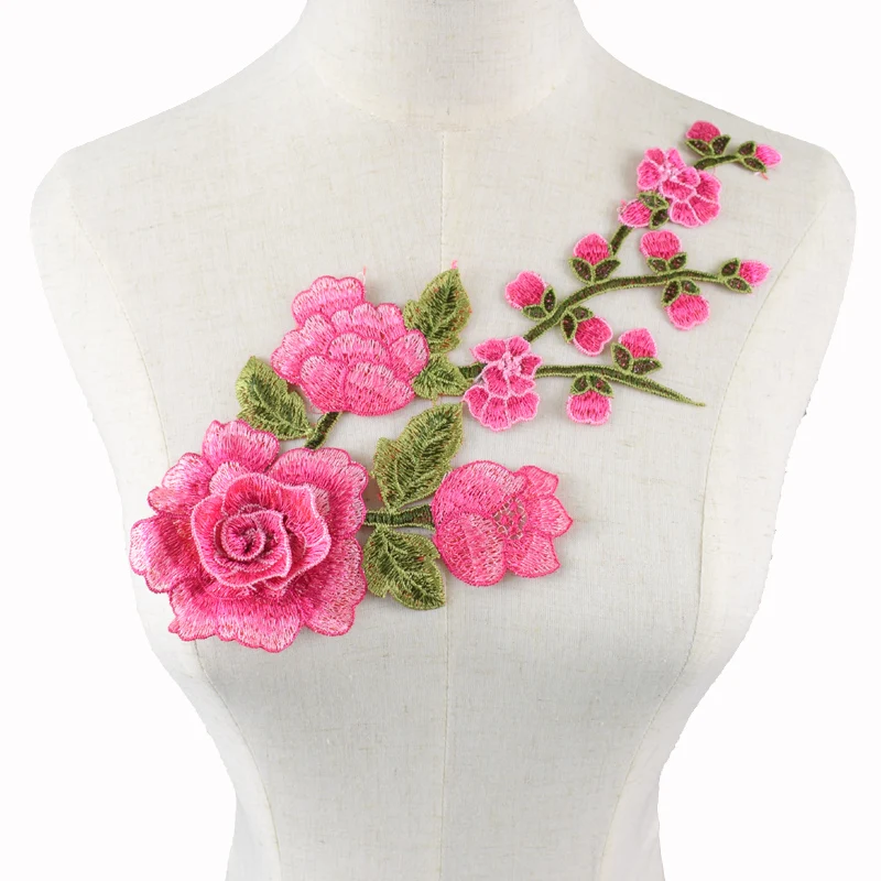 Description Picture 3 of item1Pc Rose Embroidered Sewing On Patch Flower Patch Stickers For Clothes Badge Sewing Fabric Applique Supplies 12Colors