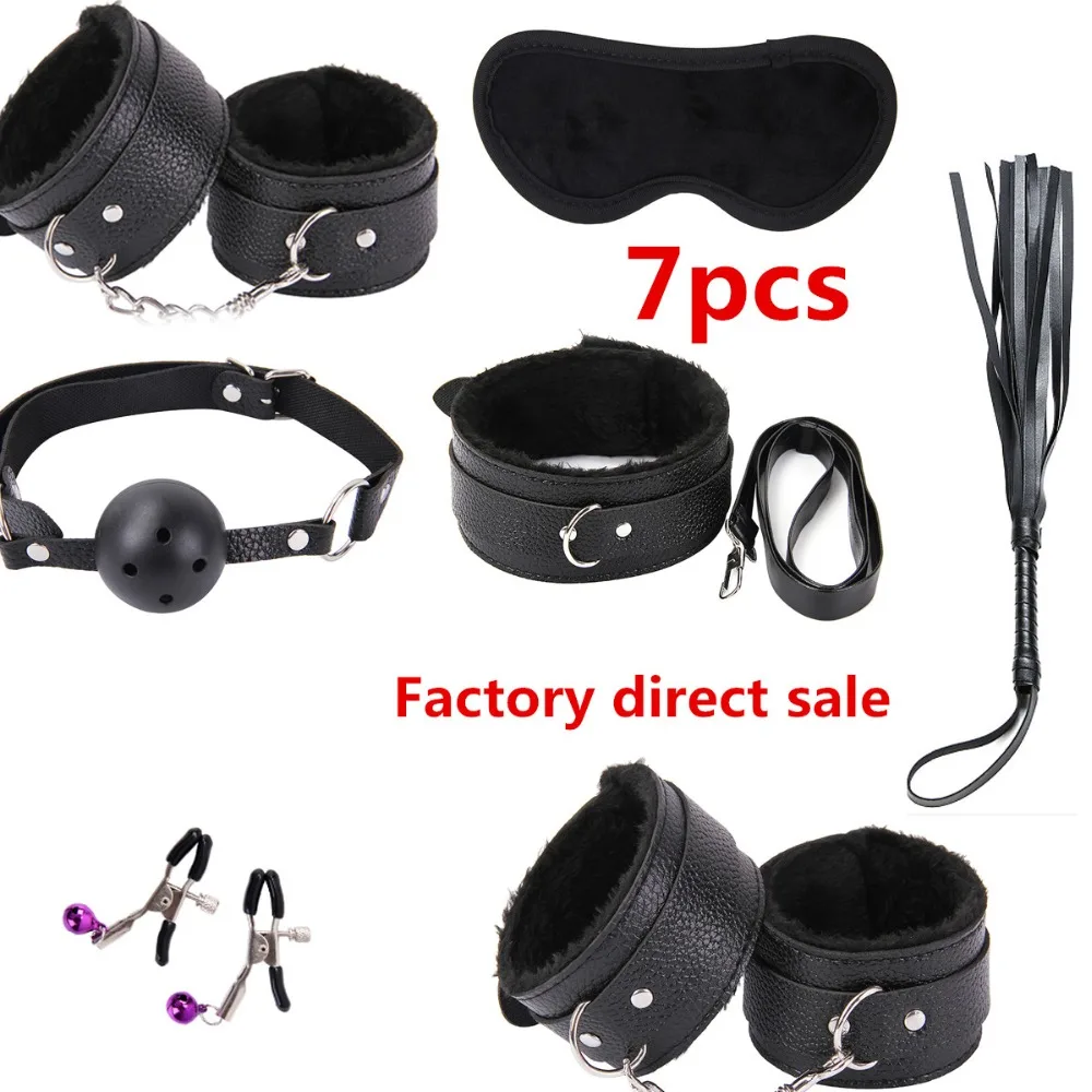 Sex Toy Set Sm Sex Products Whip BDSM Bondage Set Hand Cuffs Footcuff Whip Rope Blindfold Erotic Sex Toys Collar Mask