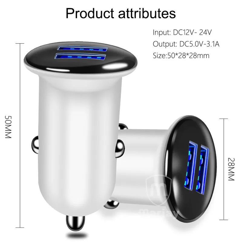 Marjay Mini Dual USB Car Charger Adapter 3.1A Car-Charger Mobile Phone Car USB Charger Auto Charge 2 Port for Samsung iPhone X (4)