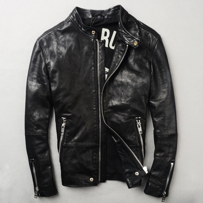 Men's Motorcycle leather Genuine Leather jacket Thick sheepskin coat Short Slim Fit Stand Collar Black Winter Clothing
Men's Motorcycle leather Genuine Leather jacket Thick sheepskin coat Short Slim Fit Stand Collar Black Winter Clothing