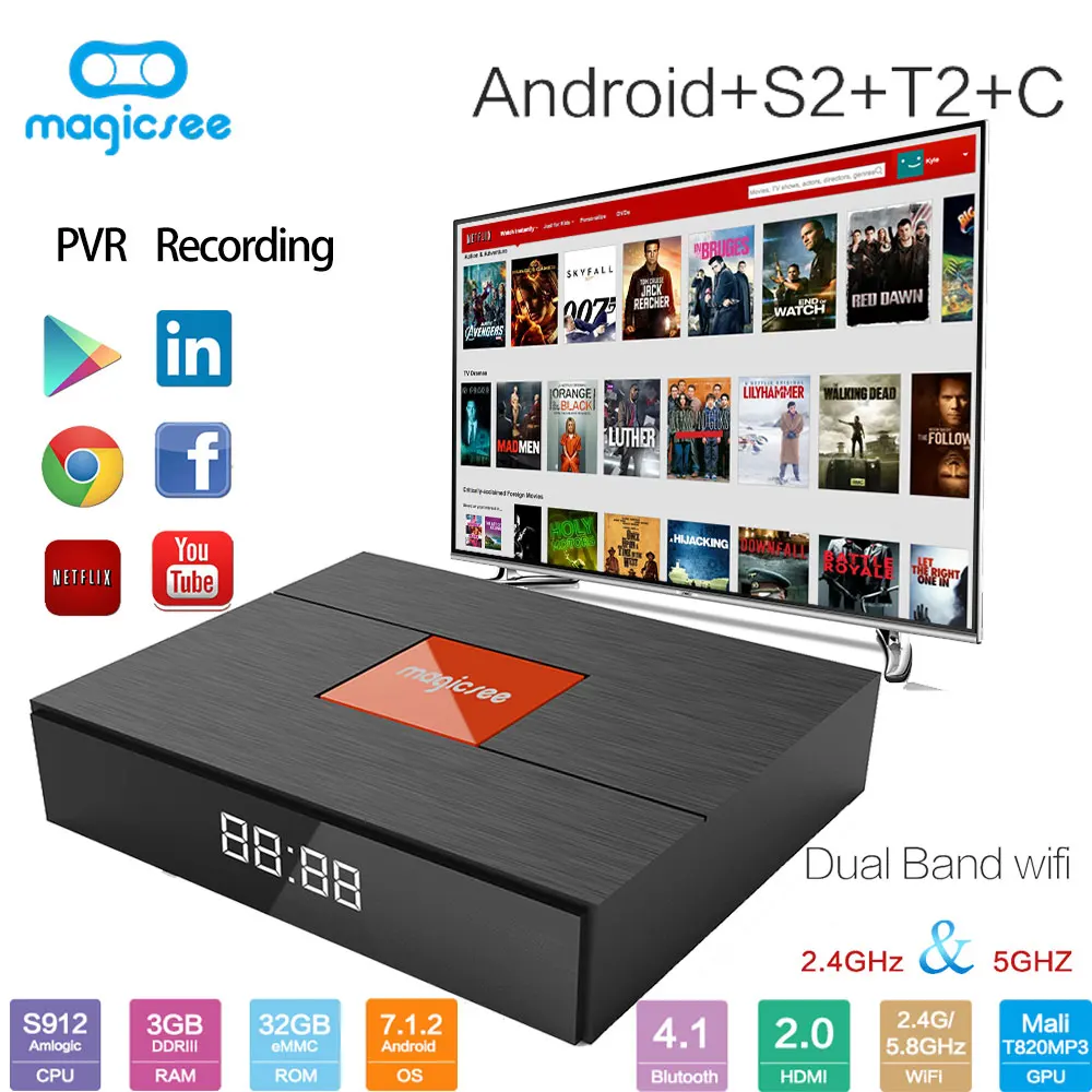 

Magicsee C400 Plus Hybird DVB-S2 + T2 + C TV Box Amlogic S912 Android 7.1.2 3GB RAM 32GB ROM Set Top Box Support PVR Recording