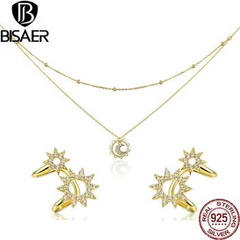 BISAER Real 925 Sterling Silver Jewelry Sets Geometric Gold Color Wedding Bridal Jewelry Set Sterling Silver 925 Jewelry Set
BISAER Real 925 Sterling Silver Jewelry Sets Geometric Gold Color Wedding Bridal Jewelry Set Sterling Silver 925 Jewelry Set