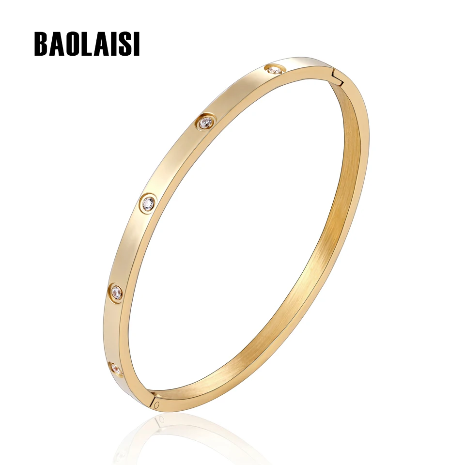 BAOLAISI Ten Stones Round Cubic Zircon Bracelets & Bangles Stainless Steel Gold Color Bracelet For Women Wedding Party Jewelry
BAOLAISI Ten Stones Round Cubic Zircon Bracelets & Bangles Stainless Steel Gold Color Bracelet For Women Wedding Party Jewelry