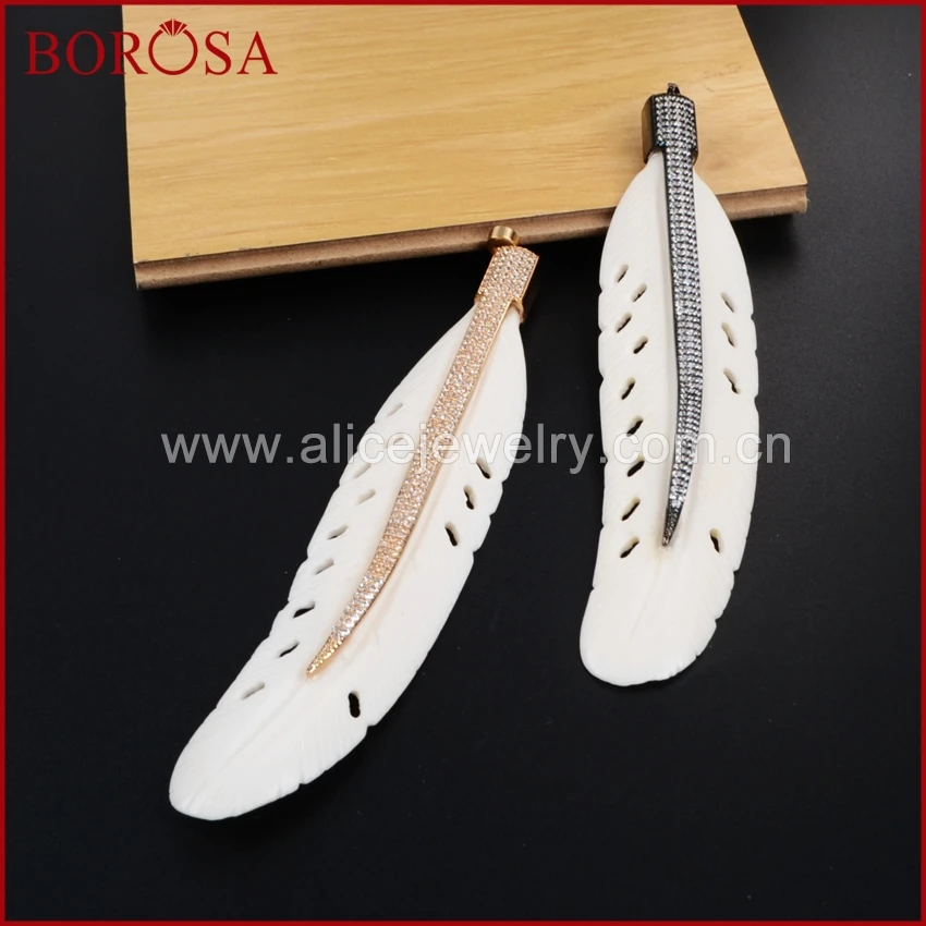BOROSA Handcrafted Fashion White OX Bone Leaf Pendant Micro Pave Gold/Black Color Drusy Pendant for Necklace Jewelry WX334
BOROSA Handcrafted Fashion White OX Bone Leaf Pendant Micro Pave Gold/Black Color Drusy Pendant for Necklace Jewelry WX334