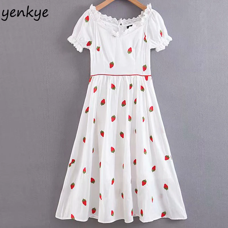 Sweet Women Strawberry Embroidery White Dress Elegant Lady V Neck Short Sleeve A-line Midi Summer Dress 2019 vestidos LJPZ9033
Sweet Women Strawberry Embroidery White Dress Elegant Lady V Neck Short Sleeve A-line Midi Summer Dress 2019 vestidos LJPZ9033
