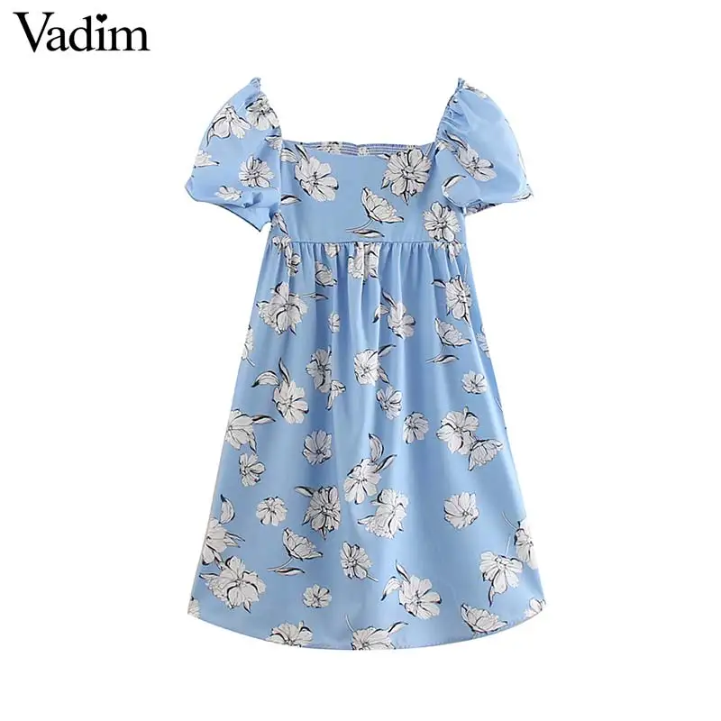 Vadim women sweet floral print knee length dress puff sleeve back elastic design side zipper fly female stylish dresses QC426
Vadim women sweet floral print knee length dress puff sleeve back elastic design side zipper fly female stylish dresses QC426