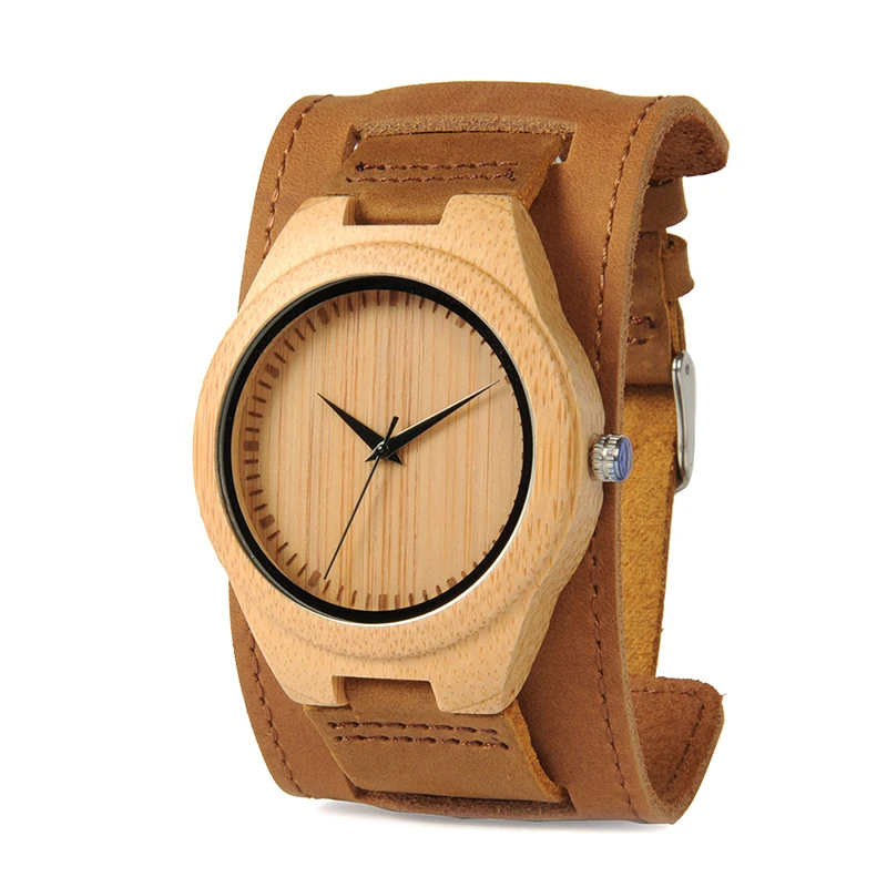 BOBO BIRD Men's Bamboo Leather Cuff Strap Watch BOBO BIRD Men's Bamboo Leather Cuff Strap Watch
