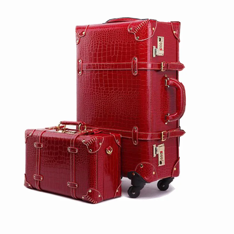 Women Leather Spinner Suitcase with Cosmetic Case Set Crocodile Pattern Code Lock Zipper Retro Luggage Tunk Box Wedding Case
Women Leather Spinner Suitcase with Cosmetic Case Set Crocodile Pattern Code Lock Zipper Retro Luggage Tunk Box Wedding Case