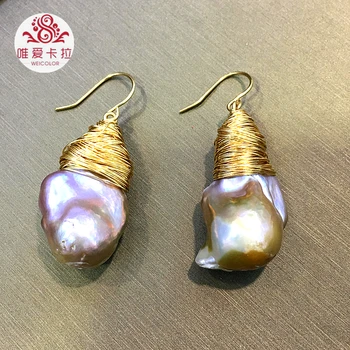 WEICOLOR Hottest Handmade Drop Earrings! 3-4cm Baroque Light Purple Natural Freshwater Pearls With Gold Mixed Material
WEICOLOR Hottest Handmade Drop Earrings! 3-4cm Baroque Light Purple Natural Freshwater Pearls With Gold Mixed Material