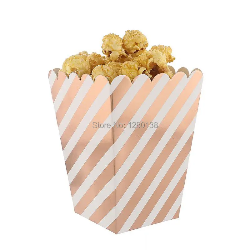 56pcs/pack Foil Rose Gold Striped Popcorn Boxes Wedding Baby Shower Birthday Party Candy Buffet Snack Paper Boxes
56pcs/pack Foil Rose Gold Striped Popcorn Boxes Wedding Baby Shower Birthday Party Candy Buffet Snack Paper Boxes