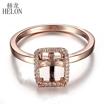 

HELON 8x6mm Cushion Cut Solid 10K Rose Gold Semi Mount Real Halo Diamonds Wedding Ring Diamonds Jewelry Engagement Ring