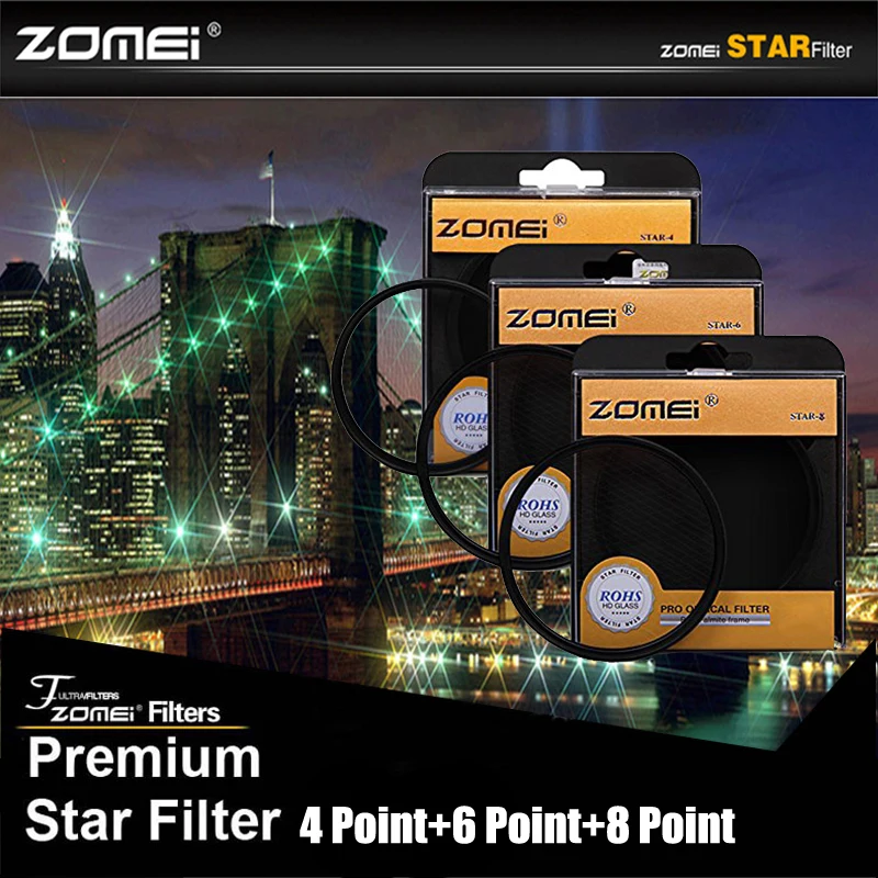 ZOMEi Original Star Light Cross Filter (4 Point + 6 Point + 8 Point) for Canon for Nikon Cameras Lens 52/55/58/62/67/72/77/82mm
ZOMEi Original Star Light Cross Filter (4 Point + 6 Point + 8 Point) for Canon for Nikon Cameras Lens 52/55/58/62/67/72/77/82mm