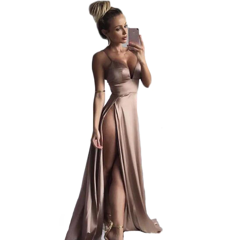 Elegant women solid maxi dress summer V Neck backless spaghetti strap lady formal arrival long sundress High Split sexy Dresses
Elegant women solid maxi dress summer V Neck backless spaghetti strap lady formal arrival long sundress High Split sexy Dresses