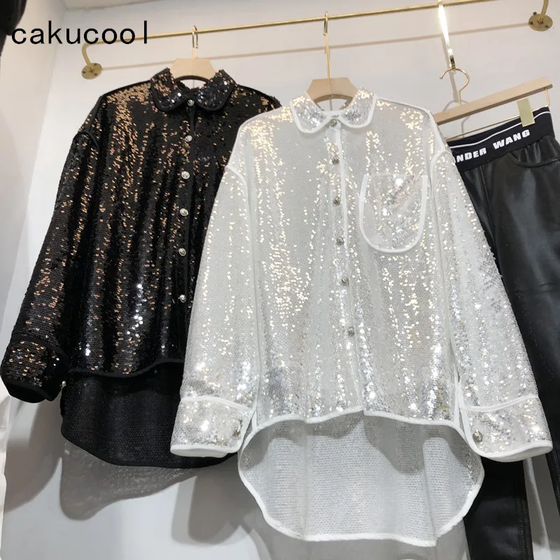 Cakucool 2019 Women Bling Sequined Blouse Spring Long Sleeve Doll Collar Luxury Front Short Back Long Blusa Chic Loose Blouses
Cakucool 2019 Women Bling Sequined Blouse Spring Long Sleeve Doll Collar Luxury Front Short Back Long Blusa Chic Loose Blouses
