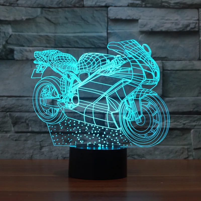 Фото 3D Design Motorcycle Shape Night Light Home Decoration changeable Atmosphere Lamp With USB Charger Cute Desk Lamps Children | Лампы и