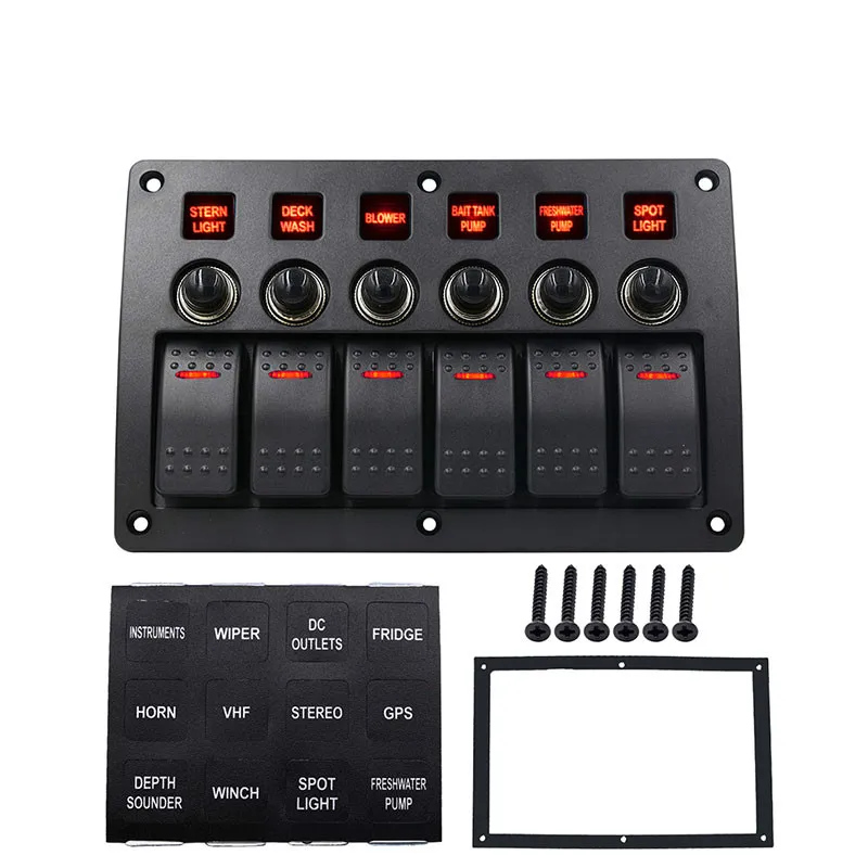 6 Gang Boat Rocker Switch Panel Auto/Marine/Yacht AC/DC LED Light Waterproof Circuit Breakers Switch Panel
6 Gang Boat Rocker Switch Panel Auto/Marine/Yacht AC/DC LED Light Waterproof Circuit Breakers Switch Panel