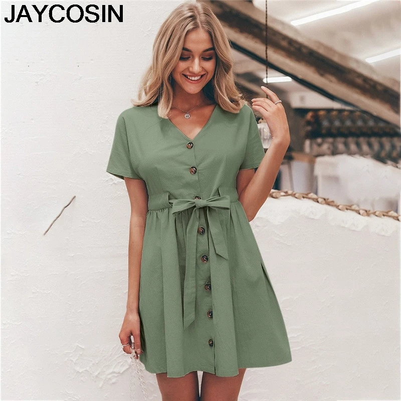 JAYCOSIN 2019 New Summer Women Dress Fashion Short Sleeve V-neck Solid Button Down Mini Dress With Belt Dresses Vestido jy11
JAYCOSIN 2019 New Summer Women Dress Fashion Short Sleeve V-neck Solid Button Down Mini Dress With Belt Dresses Vestido jy11