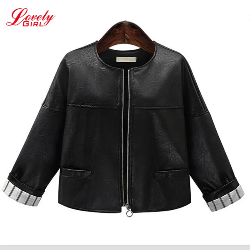 Image Plus Size Women Clothing 5XL 2017 Winter Black Leather Bomber Jacket For Woman Long Sleeve Euro Style Short Jackets And Coats