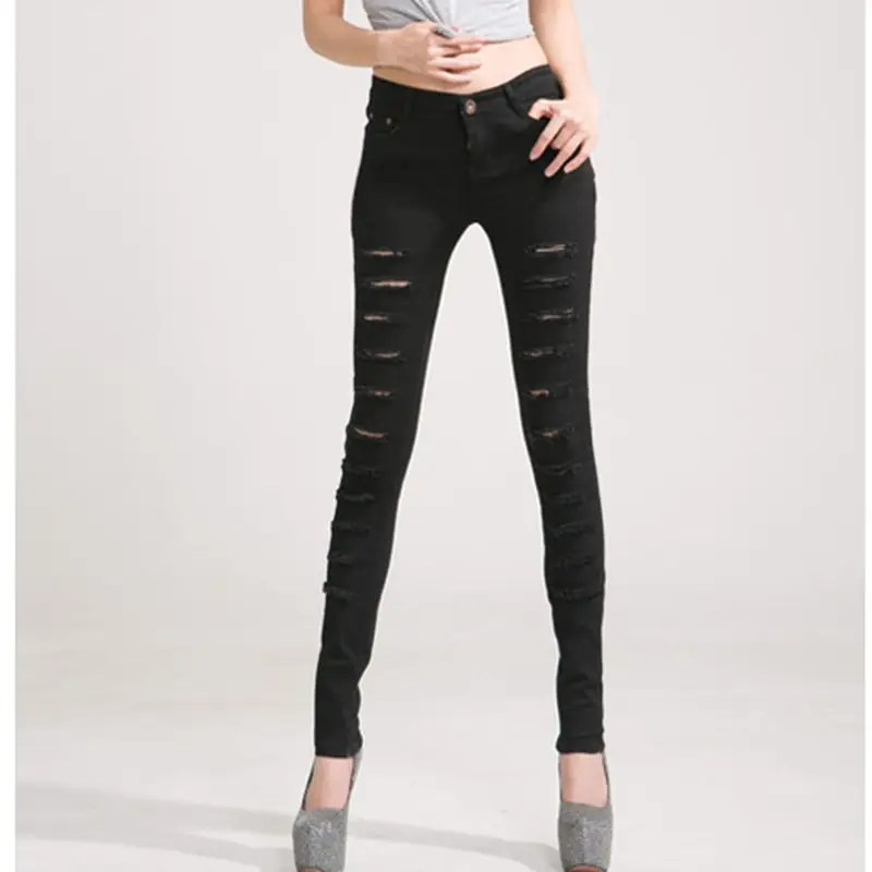 2020 модные белые и черные рваные брюки женские брюки-карандаш до щиколотки узкие