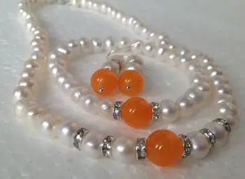 Real White Akoya Cultured Pearl/Orange Jade bracelets necklace earrings set /A06 jade
Real White Akoya Cultured Pearl/Orange Jade bracelets necklace earrings set /A06 jade