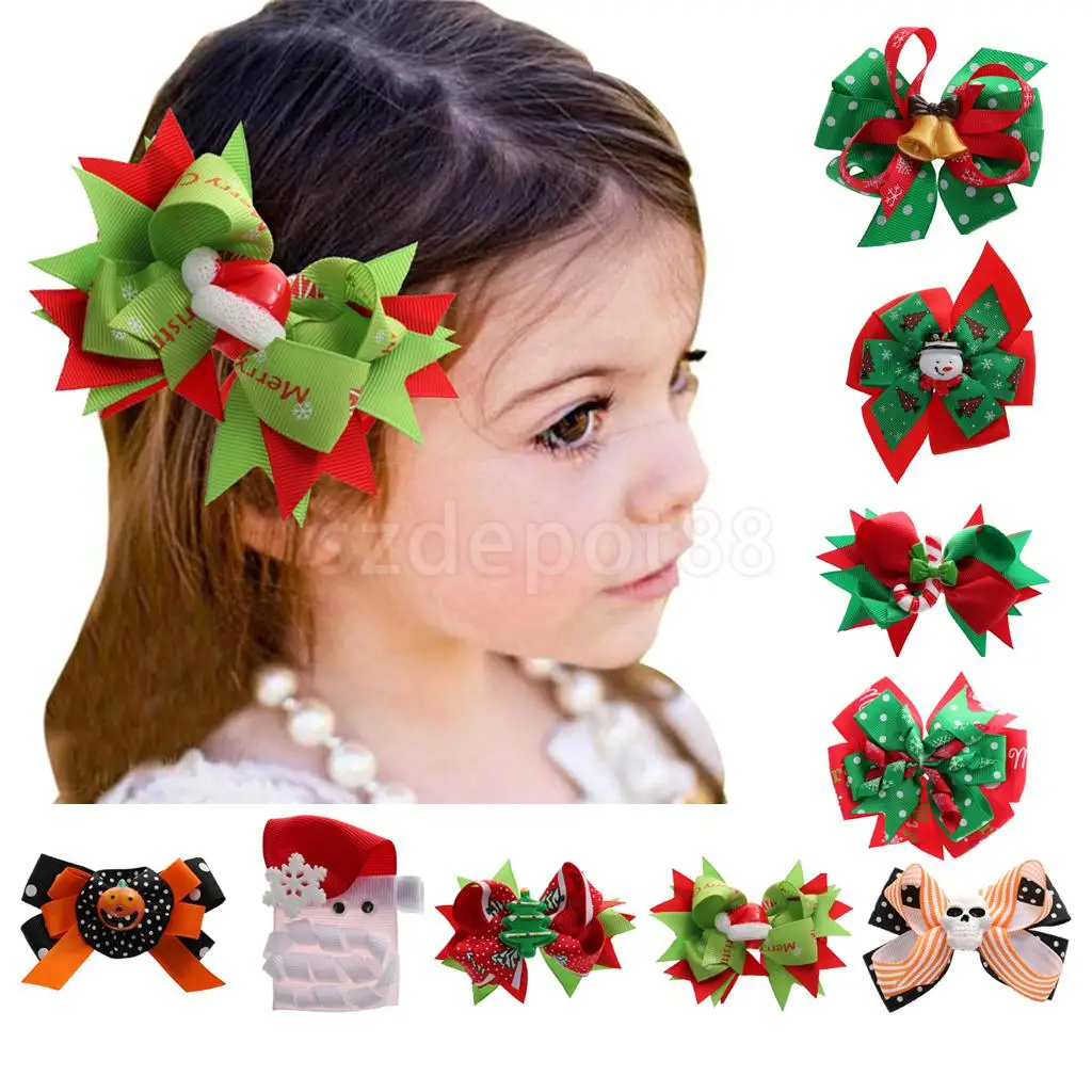 Halloween Christmas Theme Hair Bow Clip Alligator Clips Ribbon Bow Women Kids Baby Girl Hair Accessories
Halloween Christmas Theme Hair Bow Clip Alligator Clips Ribbon Bow Women Kids Baby Girl Hair Accessories