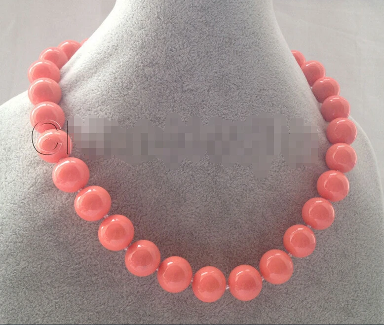 

shipping>>> >>>Beautiful 17" 14mm pink coral color south sea shell pearl necklace 6.07 6.08 women wedding Noble style