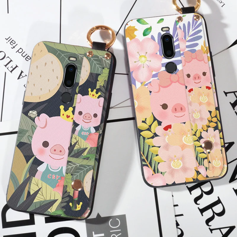 

Cute Wrist Strap Phone Cases For Meizu V8 cartoon pig Scrub case For Meizu V8 Pro 5.7" animal silicone Cover